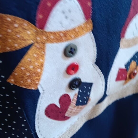 Vintage 90s Womens's Sweatshirt Large Snowman Holiday Buttons Appliqué Graphics - Picture 4 of 7